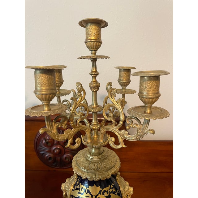 Gold Gilt Sevre's Style Cobalt Blue Candelabra Pair 19th Century French Louis XI Style For Sale - Image 10 of 14