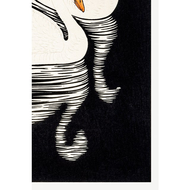 White Chinese Geese Swimming, Vintage Japanese Woodblock Print Reproduction, 32" X 48" For Sale In Buffalo - Image 6 of 11