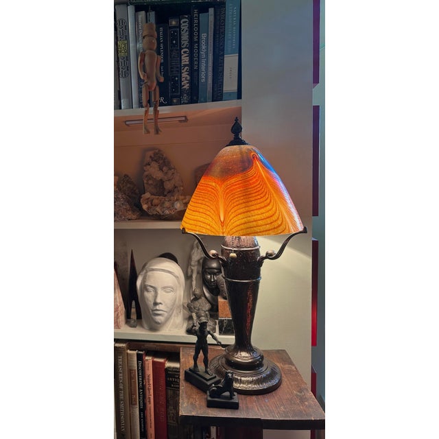 Quoizel Salamander Starry Night Lamp - Tiffany Style Art Glass Shade by Todd Phillips- Signed For Sale - Image 9 of 9