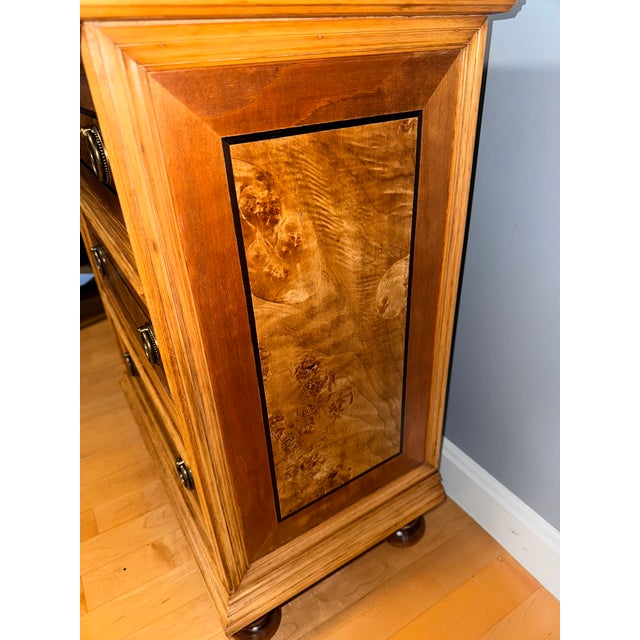 Vintage Burl Wood Veneer Inlaid Three-Drawer Chest With Bun Feet For Sale - Image 9 of 10