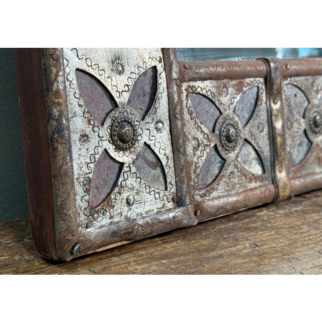 Vintage Spanish Colonial Style Patchwork Cut Metal Wall Mirror With Moorish Motif Frame For Sale In Providence - Image 6 of 8