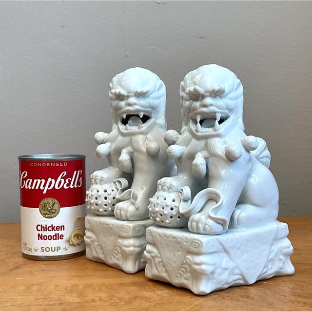 Late 20th Century Vintage Blanc De Chine Porcelain Foo Dogs - Pair For Sale - Image 5 of 12