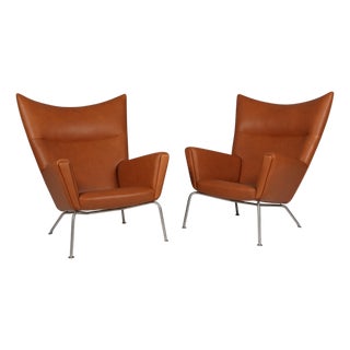 Model CH445 Wing Chair in Full Grain Leather attributed to Hans J. Wegner, 2000s For Sale