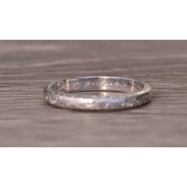The Lock Haven: Antique Platinum Hand Engraved Wedding Band For Sale - Image 4 of 7