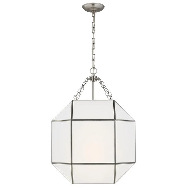 Traditional Suzanne Kasler By Visual Comfort Studio Morrison 3-Light Medium Pendant with White Glass Shade in Brushed Nickel For Sale - Image 3 of 3