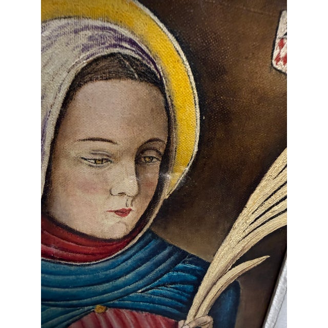 Vintage Madeleine Siesi Religious Saint Painting Canvas European France For Sale - Image 4 of 6