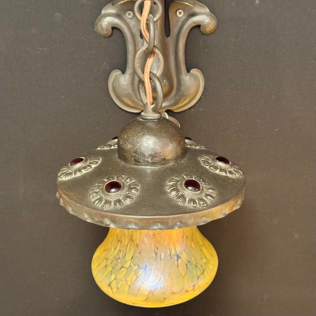 Art Nouveau Pair of Early 1900’s Austrian Jeweled Sconces With Glass Shades For Sale - Image 3 of 6