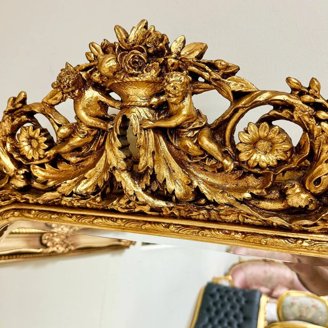 French Style Gold Floral Floor Mirror – 5 Ft Tall For Sale - Image 4 of 10