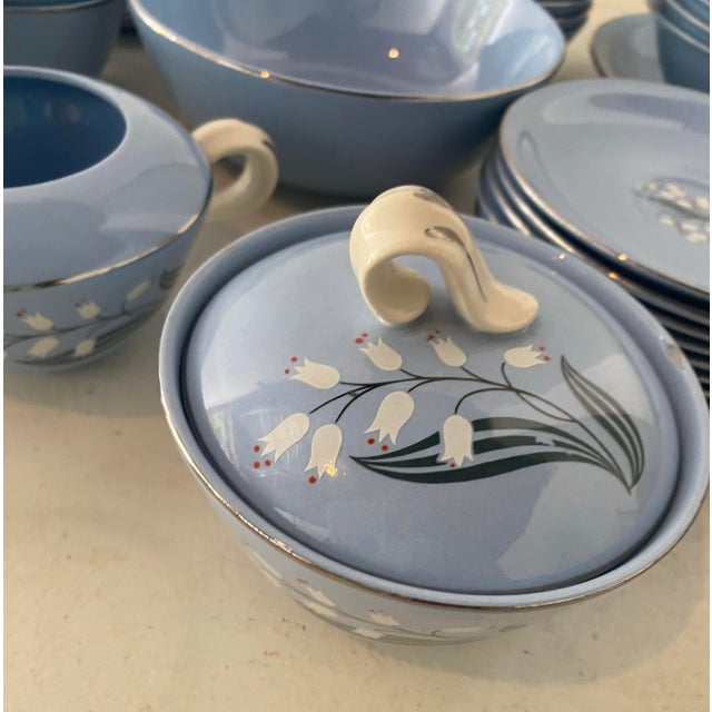 51 Pieces Skytone Pattern by Homer Laughlin Blue Floral China Set, Circa 1960s For Sale - Image 10 of 10