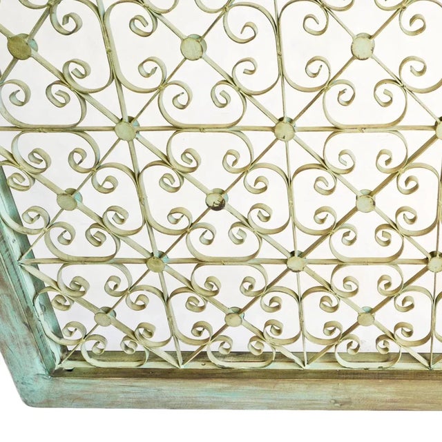 Vintage Large Green Wood Framed Iron Rosette Screen For Sale - Image 4 of 6
