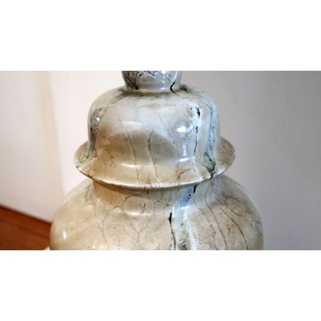 Vintage Mid 20th Century Marbelized Glass Table Lamp and Shade For Sale - Image 4 of 13