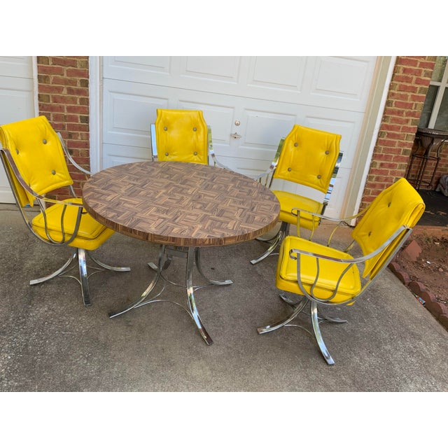 Gold Set of Vintage Mid Century Chromes and Yellow Vinyls Four Chairs and Table For Sale - Image 8 of 8