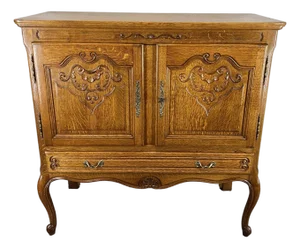 Vintage Louis French Oak Carved Sideboard with Drawer