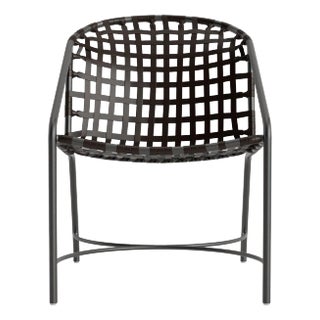 Brown Jordan Kantan Aluminum Vinyl Arm Chair, Textured Pewter frame with Coffee fabric For Sale