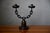 Brutalist Double Candelabra in Carved Wood and Wrought Iron, 1960s For Sale - Image 9 of 10