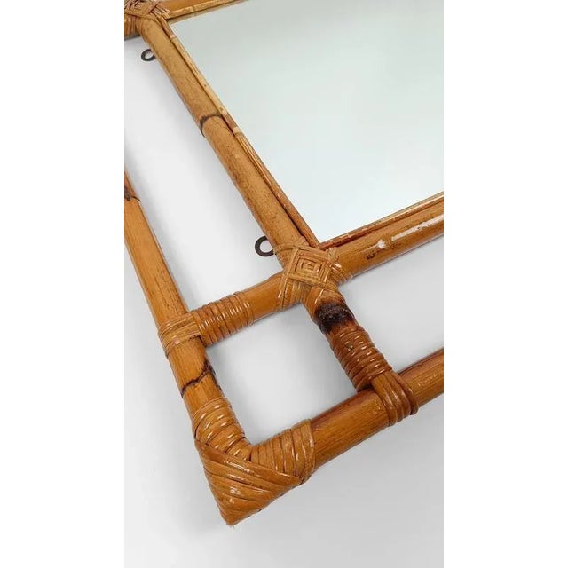 Very Large Vintage Mirror with Geometric Decor in Bamboo Cane and Rattan, Italy, 1970s For Sale - Image 12 of 14