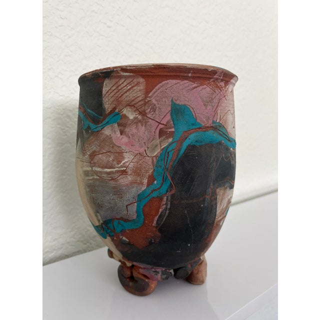 Folk Art Outsider Art Clay Footed Pot For Sale - Image 4 of 9