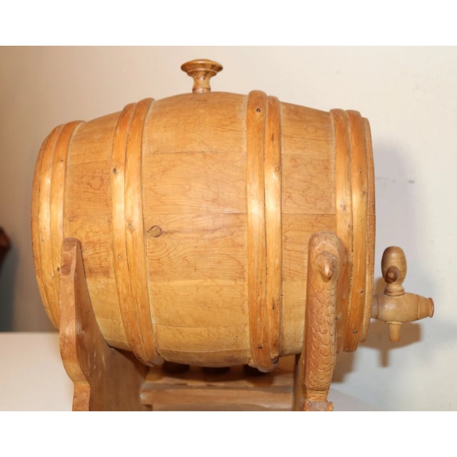 Hand Carved Vintage Wood Moonshine Shot Wine Barrel Dispenser Sculpture Folk Art For Sale - Image 11 of 12