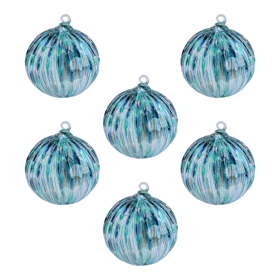 Blue Spruce Handmade Glass Ornament Set 20 point mold, Set of 6