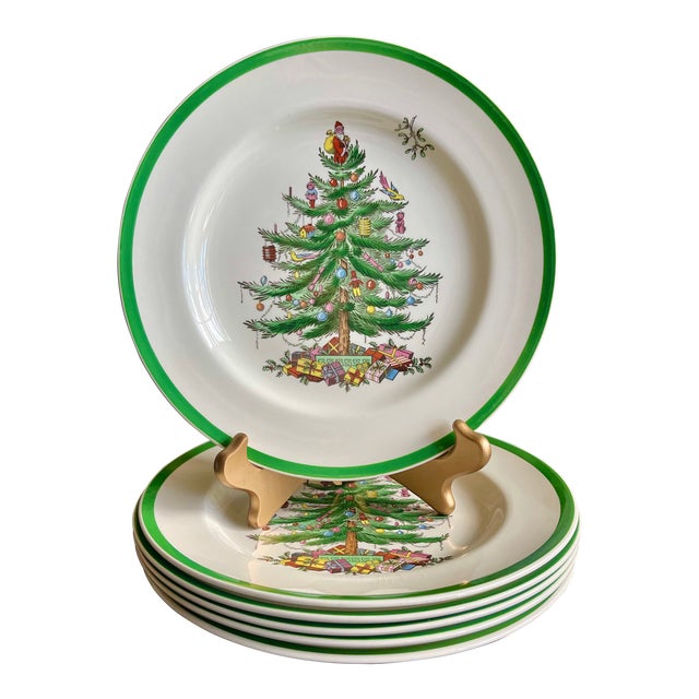 New Vintage English Spode "Christmas Tree" Dinner Plates Set of 6