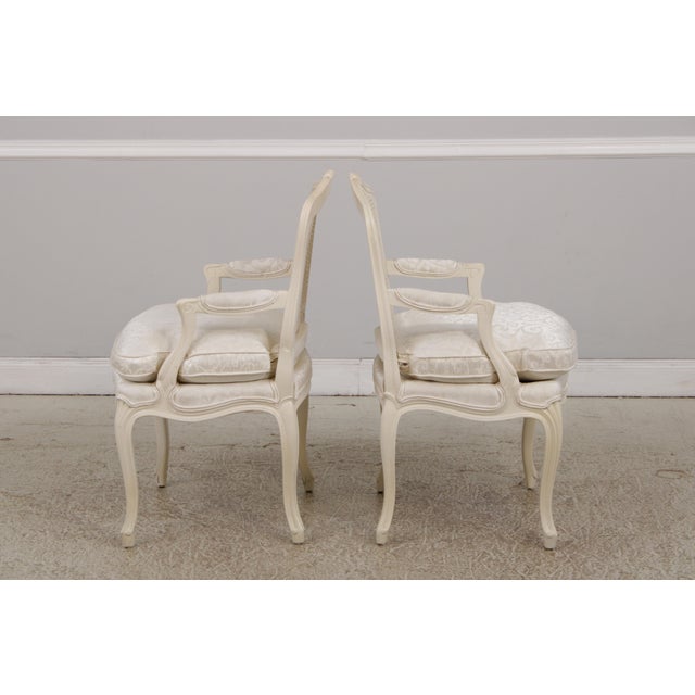 French Pair of Louis XVI Painted Cane Back Fautuils Armchairs For Sale - Image 3 of 18
