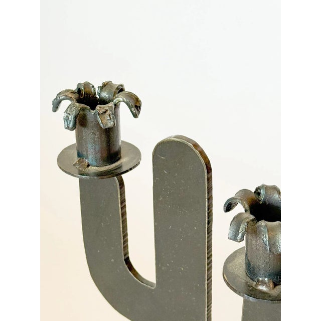 Late 20th Century Late 20th Century Brutalist Iron Cactus Sculpture Candalabra, Signed For Sale - Image 5 of 6