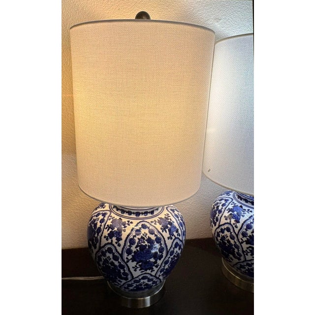 Vintage Chinoiserie Style Blue and White Ginger Jar 3-Way, Table Lamps - a Pair For Sale - Image 4 of 9