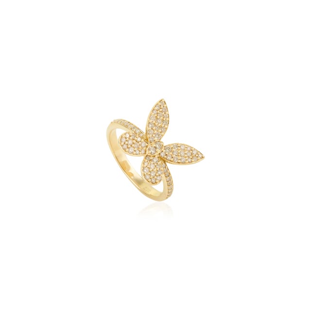 Art Deco Art Deco Butterfly Ring With Cluster Diamonds in 14k Yellow Gold Size 6.5 For Sale - Image 3 of 11