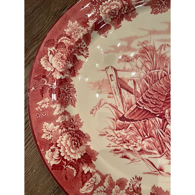 English 1950s Enoch Woods English Red/White Turkey Platter For Sale - Image 3 of 6