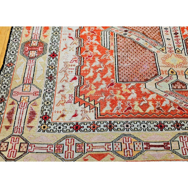 Vintage Persian Shahsavan Soumak Tribal Rug, Handwoven Wool & Silk, Geometric Pattern, Ivory & Red, 4x7 For Sale - Image 17 of 18