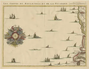 Antique Map of the French Coast at Boulogne and Picardy, 1712