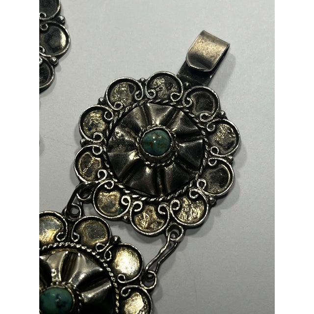 Mexican Vintage Sterling, Silver and Turquoise Belt For Sale - Image 3 of 7