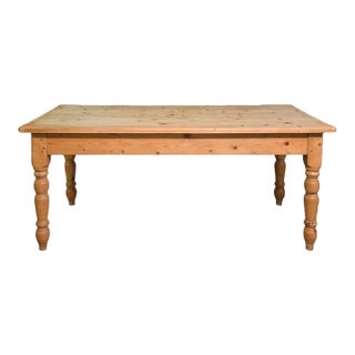 Early 20th Century British Pine Turned Leg Farmhouse Table For Sale