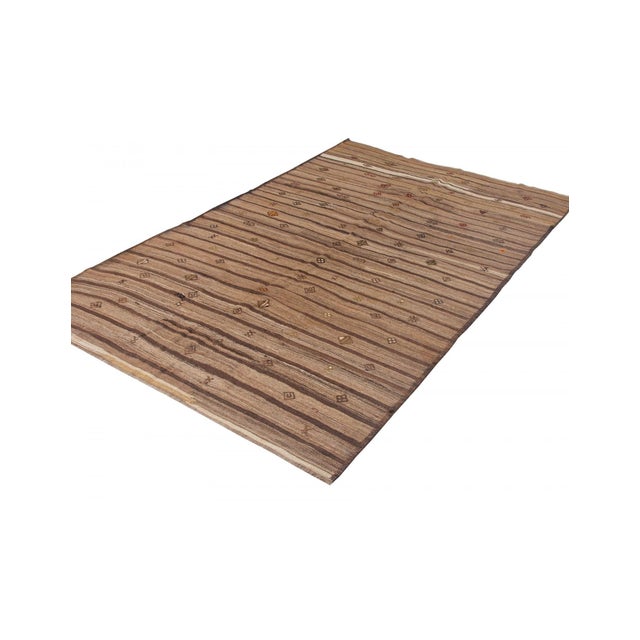 Mid-Century Modern Vintage Brown Turkish Kilim Rug - 6`6" X 11`0" For Sale - Image 3 of 6