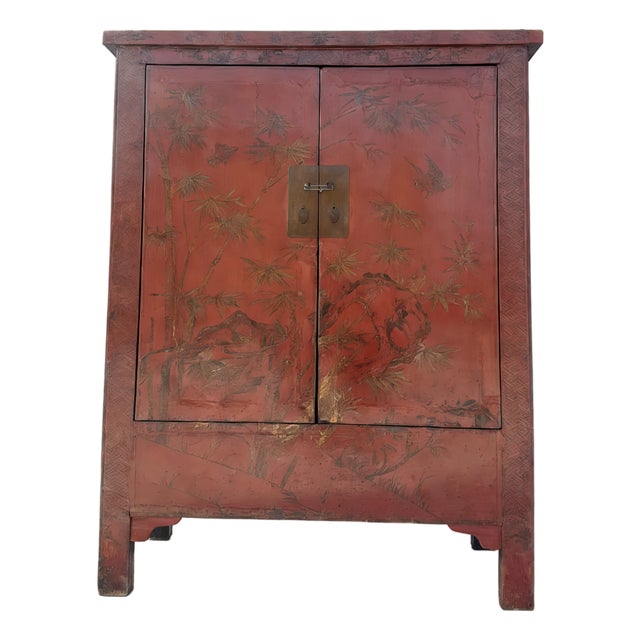 Chinoiserie-Style Hand-Painted Elm Cabinet For Sale