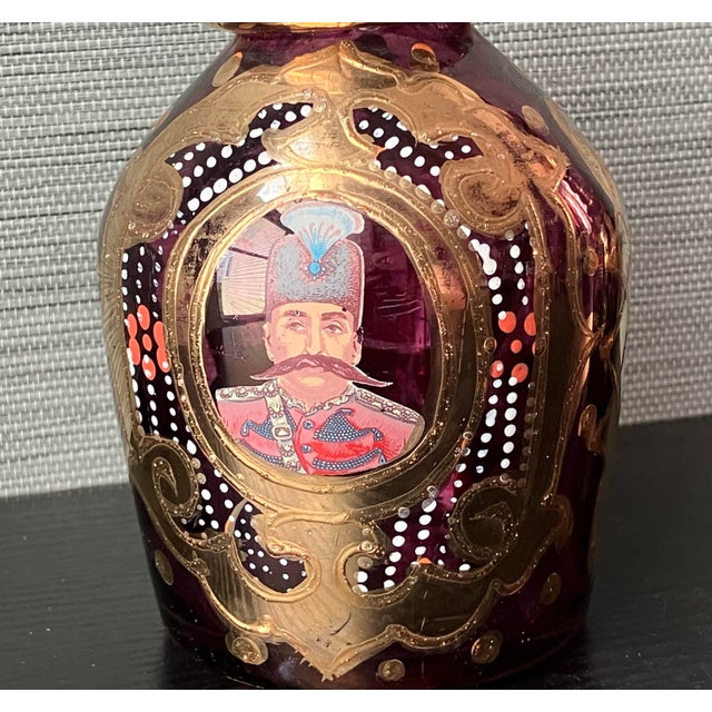 Antique Bohemian Gold Guilt Ruby Glass Decanters, for Middle Eastern Market - a Pair For Sale - Image 9 of 12