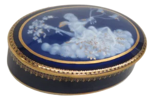 Limoges Porcelain Raised Cherub Cameo Cobalt Blue Gold Vanity Jewelry Box 4462b