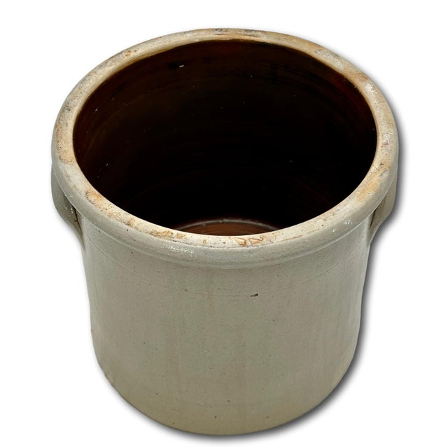 Antique American 2 Gallon Stoneware Storage Crock With Beautiful Hand Decorated Blue Flower Design Circa Mid 1800s For Sale - Image 13 of 18