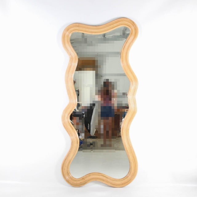 Large Wavy Rattan Mirror For Sale - Image 11 of 14