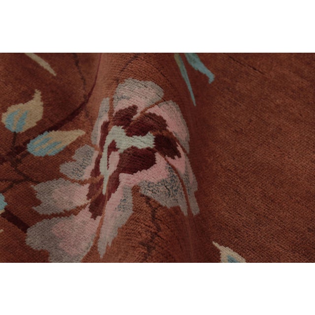 Rug & Kilim Rug & Kilim’s Chinese Art Deco Inspired Square Rug, Vibrant Florals on Rust For Sale - Image 4 of 7