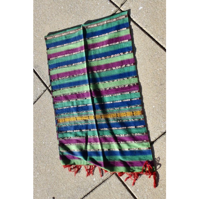 Mexican Scarf table runner, beautiful colors of dark green, navy blue, and deep garnet. Woven cotton with tight weave and...