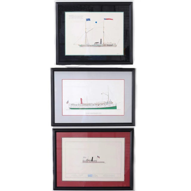 American Marine Painting on Paper of a Great Lakes Steamship For Sale - Image 3 of 4