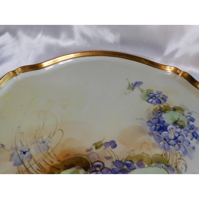 Contemporary Large Yellow Serving Vanity Tray With Purple Flowers For Sale - Image 3 of 6