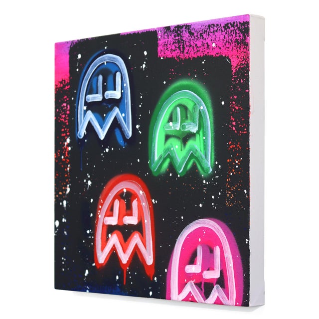 Contemporary City Nights - Retro Pacman Inspired Mixed Media Graffiti Artwork on Canvas by Amber Goldhammer For Sale - Image 3 of 9