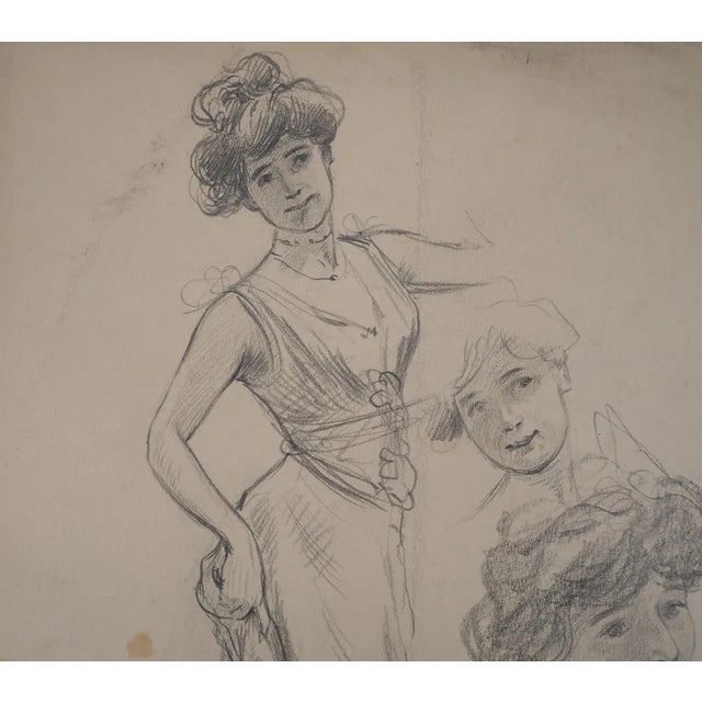 Modern Léopold Franz Kowalski, Léa Poses in a Dress, Original Drawing For Sale - Image 3 of 5