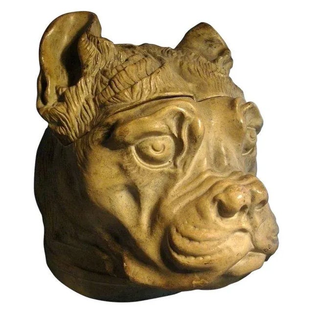 Tan 19th Century English Boxer or Bull Dog Ceramic Tobacco Jar or Box For Sale - Image 8 of 8
