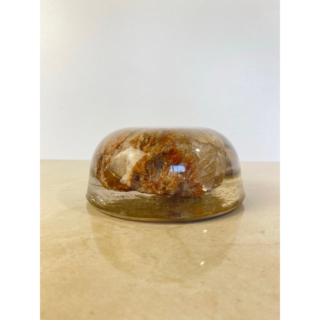Vintage Resin Dome Paperweight With Natural Crystal Specimen Inclusion For Sale - Image 4 of 10