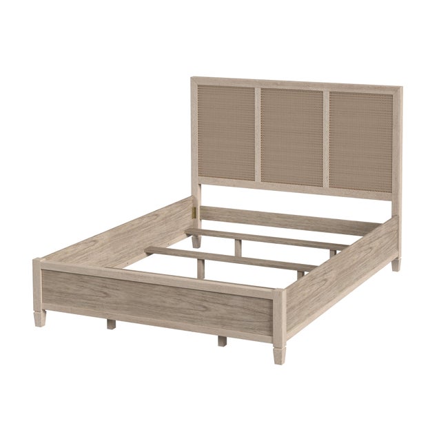 Wood Flagstaff Queen Size Cane Panel Bed, Desert Sand For Sale - Image 7 of 11