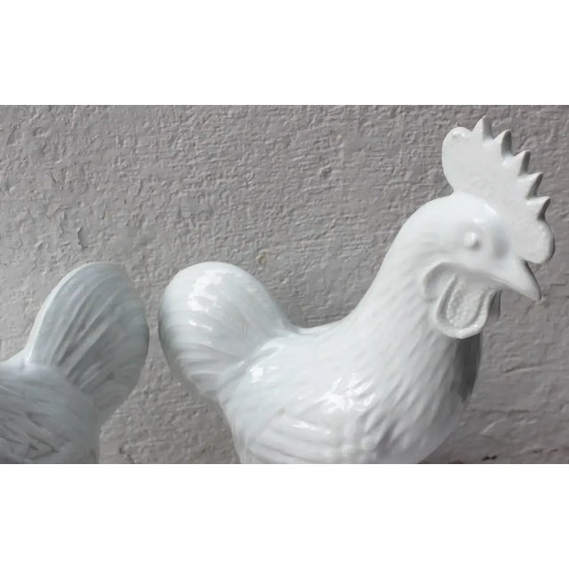 Pair of Vintage White Ceramic Roosters For Sale In New York - Image 6 of 11