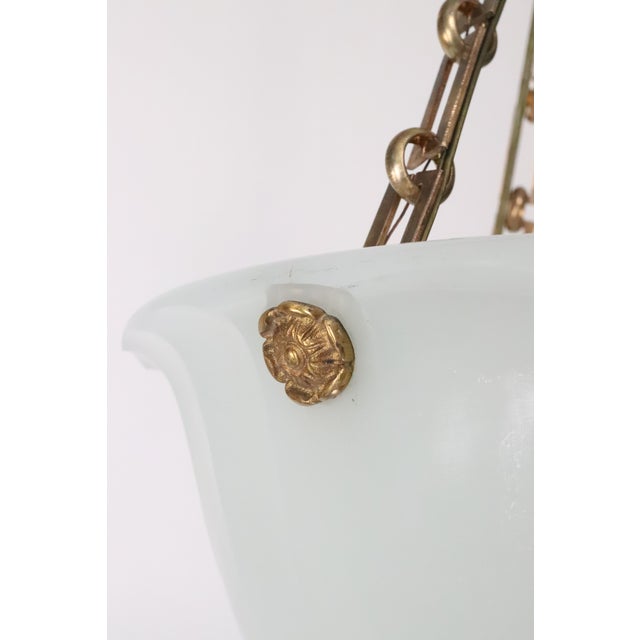 Late 20th Century Restored Modern White Fluted Milk Glass Dish Pendant Light For Sale In New York - Image 6 of 11